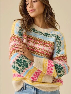 NWT Altar’d State Emerson Fair Isle Wool Blend Oversized Sweater Multi-Color